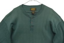 他の写真1: 90'S EDDIE BAUER 黒タグ シングルステッチ 針抜きリブ 猫目ボタン ヘンリーネック 長袖 Tシャツ ダークグリーン USA製 (VINTAGE)
