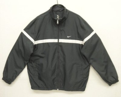 画像1: 00'S NIKE 胸ロゴ 裏地メッシュ  ライン入り ナイロンジャケット チャコール/ホワイト  (VINTAGE)