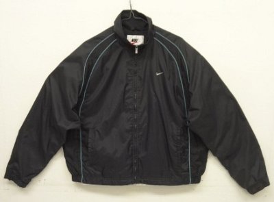 画像1: 90'S NIKE 胸ロゴ 裏地メッシュ  ライン入り ナイロンジャケット ブラック/チャコール  (VINTAGE)