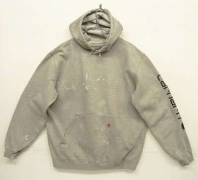 画像1: CARHARTT 袖プリント スウェット パーカー ヘザーグレー (VINTAGE)