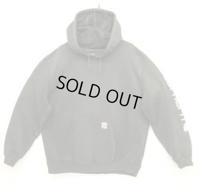 画像1: CARHARTT 袖プリント スウェット パーカー フェードブラック (VINTAGE)