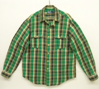 画像1: 90'S RALPH LAUREN チンスト付き 長袖 フランネルシャツ チェック柄 (VINTAGE)