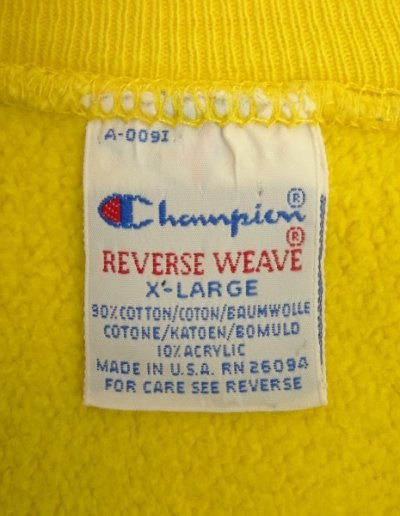 画像2: 90'S CHAMPION 刺繍タグ リバースウィーブ イエロー USA製 (VINTAGE)