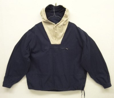 画像1: 90'S J.CREW 旧タグ コットン カラーブロック アノラックパーカー ホワイト/ネイビー (VINTAGE)