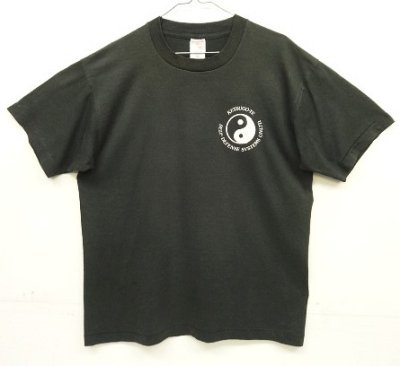 画像1: 90'S YIN & YANG コットン/ポリ シングルステッチ 半袖 Tシャツ フェードブラック (VINTAGE)