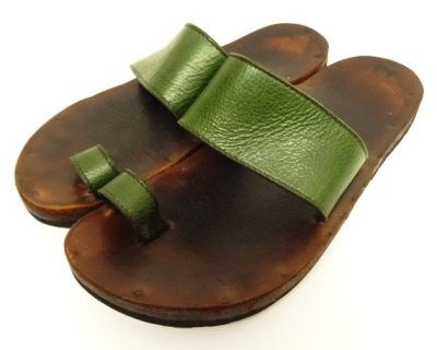 画像1: JUTTA NEUMANN "HERMES" ビルケンソール レザーサンダル オリーブ USA製 (USED)