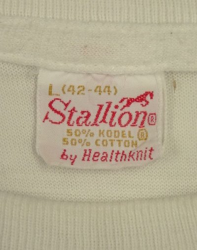 画像2: 60'S A.W.S. "STALLION by HEALTHKNIT" シングルステッチ 染み込みプリント 半袖 Tシャツ ホワイト USA製 (VINTAGE)