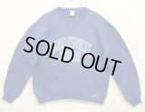 90'S RUSSELL ATHLETIC 前Vガゼット付き 染み込みプリント クルーネック スウェットシャツ フェードブルー USA製 (VINTAGE)