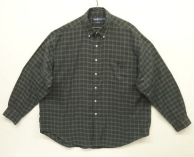 画像1: 90'S RALPH LAUREN "BIG SHIRT" 同色ロゴ コットンビエラ 長袖 BDシャツ チェック柄 (VINTAGE)