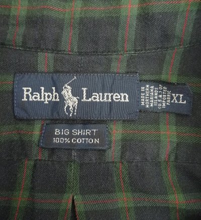 画像2: 90'S RALPH LAUREN "BIG SHIRT" 同色ロゴ コットンビエラ 長袖 BDシャツ チェック柄 (VINTAGE)