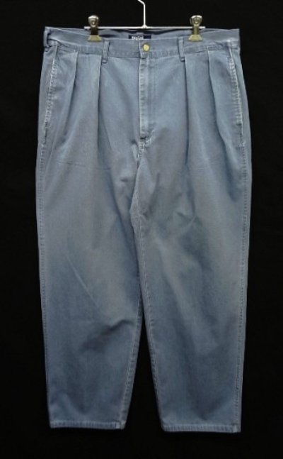 画像1: 90'S RALPH LAUREN "ボックスロゴ" ツープリーツ チノパンツ ブルー USA製 (VINTAGE)
