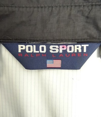 画像2: 90'S RALPH LAUREN "POLO SPORT" 三角タグ チンスト付き リップストップナイロン ドリズラージャケット ブラック/ホワイト (VINTAGE)