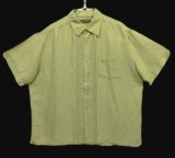 CUBAVERA ラミー/レーヨン 同色刺繍入り 半袖 シャツ ライトグリーン (VINTAGE)