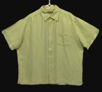 CUBAVERA ラミー/レーヨン 同色刺繍入り 半袖 シャツ ライトグリーン (VINTAGE)
