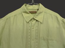 他の写真1: CUBAVERA ラミー/レーヨン 同色刺繍入り 半袖 シャツ ライトグリーン (VINTAGE)