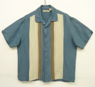 画像1: HAVANERA ラミー/レーヨン 半袖 オープンカラーシャツ ブルー/トープ＆ナチュラル (VINTAGE)