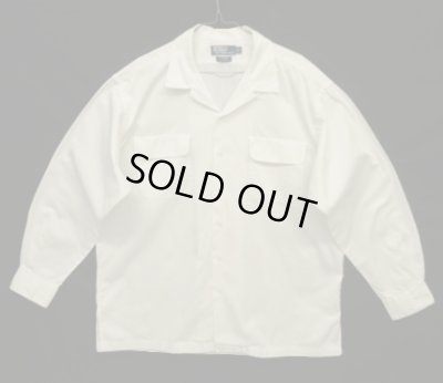 画像1: 90'S RALPH LAUREN "STEWARD" ポプリン フラップ付きポケット 長袖 オープンカラーシャツ ホワイト (VINTAGE)