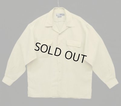 画像1: 90'S RALPH LAUREN レーヨン/リネン フラップ付きポケット 長袖 オープンカラーシャツ ベージュ (VINTAGE)