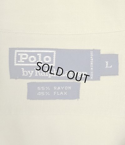 画像2: 90'S RALPH LAUREN レーヨン/リネン フラップ付きポケット 長袖 オープンカラーシャツ ベージュ (VINTAGE)