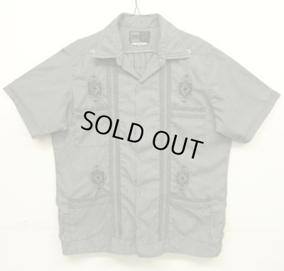 画像1: GUAYABERA SHIRT オープンカラー 半袖 キューバシャツ 後染めブラック (VINTAGE)