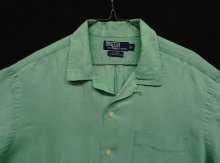他の写真1: 90'S RALPH LAUREN "CALDWELL" シルク/リネン 裾ロゴ 半袖 オープンカラーシャツ ミントグリーン (VINTAGE)