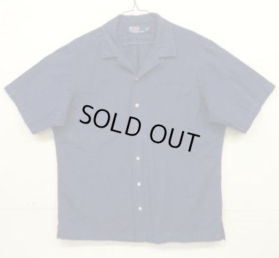 画像1: 90'S RALPH LAUREN リネン/コットン ロゴ無し 半袖 オープンカラーシャツ ネイビー (VINTAGE)