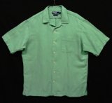 90'S RALPH LAUREN "CALDWELL" シルク/リネン 裾ロゴ 半袖 オープンカラーシャツ ミントグリーン (VINTAGE)
