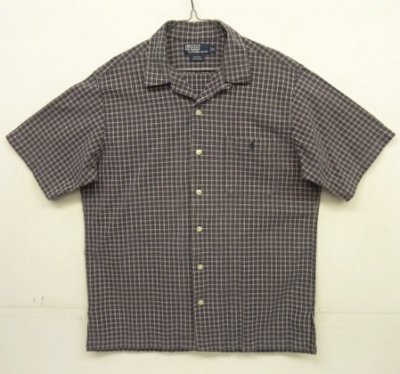 画像1: 90'S RALPH LAUREN "ADAMS" コットン 半袖 オープンカラーシャツ チェック柄 (VINTAGE)