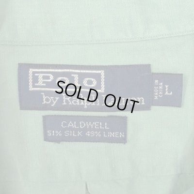 画像2: 90'S RALPH LAUREN "CALDWELL" シルク/リネン 裾ロゴ 半袖 オープンカラーシャツ ミントグリーン (VINTAGE)