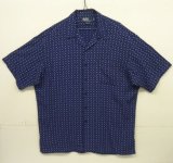 90'S RALPH LAUREN "CLAYTON" レーヨン 半袖 オープンカラーシャツ ネイビー/ホワイト小紋柄 (VINTAGE)