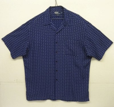 画像1: 90'S RALPH LAUREN "CLAYTON" レーヨン 半袖 オープンカラーシャツ ネイビー/ホワイト小紋柄 (VINTAGE)