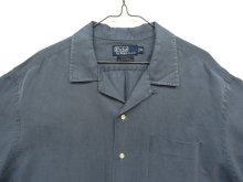 他の写真1: 90'S RALPH LAUREN "CALDWELL" シルク/リネン 裾ロゴ 半袖 オープンカラーシャツ ブルー (VINTAGE)