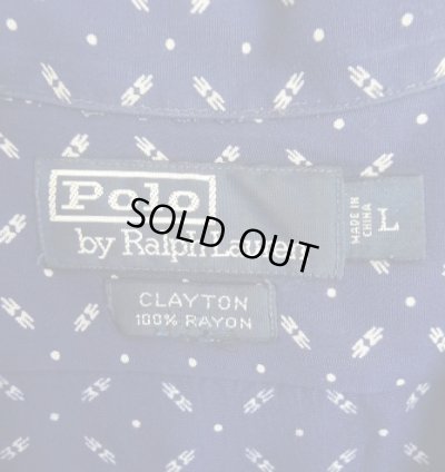 画像2: 90'S RALPH LAUREN "CLAYTON" レーヨン 半袖 オープンカラーシャツ ネイビー/ホワイト小紋柄 (VINTAGE)