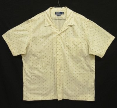 画像1: 90'S RALPH LAUREN "CLAYTON" コットン 半袖 オープンカラーシャツ オフホワイトベース/小紋柄 (VINTAGE)