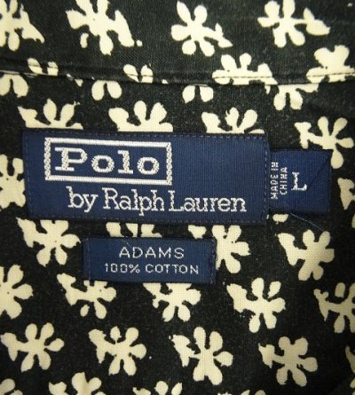 画像2: 90'S RALPH LAUREN "ADAMS" コットン 半袖 オープンカラーシャツ ブラック/ホワイト 小花柄 (VINTAGE)