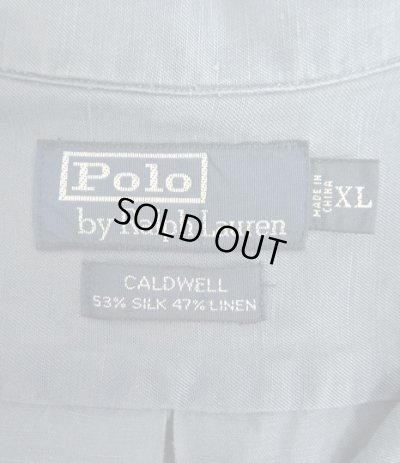 画像2: 90'S RALPH LAUREN "CALDWELL" シルク/リネン 裾ロゴ 半袖 オープンカラーシャツ ブルー (VINTAGE)