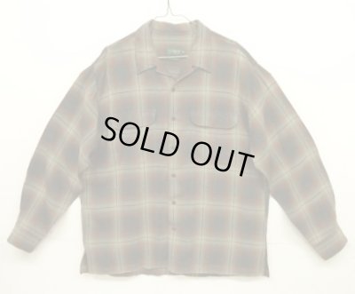 画像1: 90'S J.CREW 旧タグ レーヨン 長袖 オープンカラーシャツ オンブレチェック (VINTAGE)