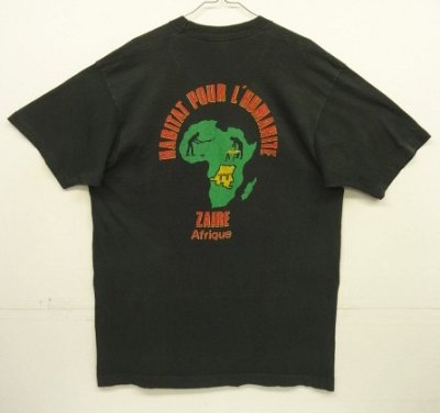 画像4: 90'S ZAIRE-AFRIQUE シングルステッチ 両面プリント ポケット付き 半袖 Tシャツ ブラック USA製 (VINTAGE)