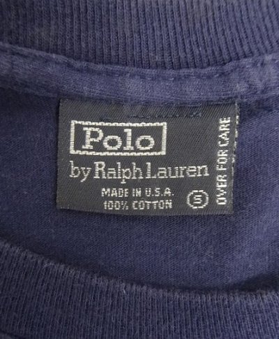 画像2: 90'S RALPH LAUREN シングルステッチ 耳付きポケット 半袖 Tシャツ ネイビー USA製 (VINTAGE)