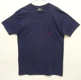 90'S RALPH LAUREN シングルステッチ 耳付きポケット 半袖 Tシャツ ネイビー USA製 (VINTAGE)