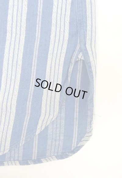 画像4: 90'S RRL 初期 三ツ星タグ コットン/リネン マチ付き バンドカラーシャツ インディゴストライプ (VINTAGE)