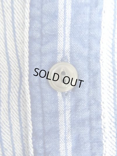 画像3: 90'S RRL 初期 三ツ星タグ コットン/リネン マチ付き バンドカラーシャツ インディゴストライプ (VINTAGE)