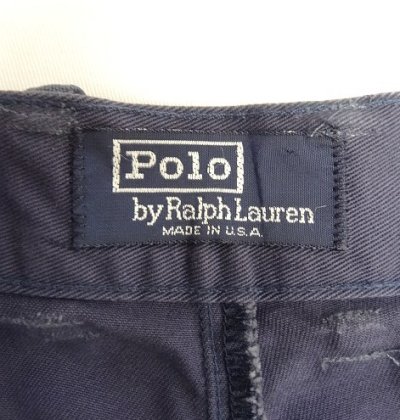 画像2: 90'S RALPH LAUREN アジャスター付き ツープリーツ チノパンツ ネイビー USA製 (VINTAGE)