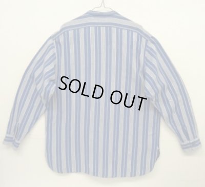 画像5: 90'S RRL 初期 三ツ星タグ コットン/リネン マチ付き バンドカラーシャツ インディゴストライプ (VINTAGE)