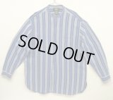 90'S RRL 初期 三ツ星タグ コットン/リネン マチ付き バンドカラーシャツ インディゴストライプ (VINTAGE)