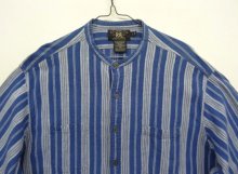 他の写真1: 90'S RRL 初期 三ツ星タグ コットン/リネン マチ付き バンドカラーシャツ インディゴストライプ (VINTAGE)