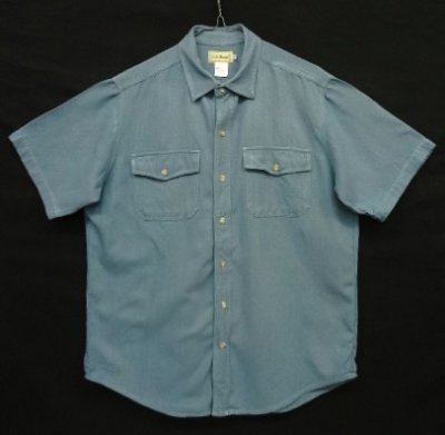 画像1: 90'S LL Bean シルク100% 半袖 シャツ ダークブルー (VINTAGE)