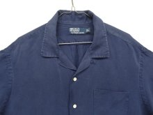 他の写真1: 90'S RALPH LAUREN シルク/リネン 裾ロゴ 半袖 オープンカラーシャツ ネイビー (VINTAGE)