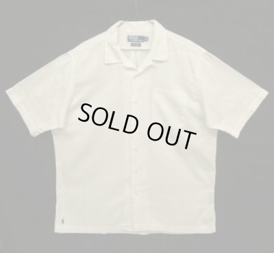 画像1: 90'S RALPH LAUREN "CALDWELL" コットン 裾ロゴ 半袖 オープンカラーシャツ ホワイト (VINTAGE)