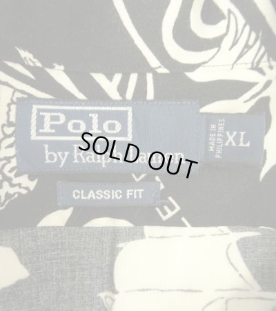 画像2: 90'S RALPH LAUREN "CLASSIC FIT" ビスコース 半袖 オープンカラーシャツ ブラックベース/ホワイト柄 (VINTAGE)